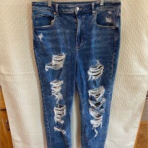 American Eagle Outfitters Blue Distressed Straight Leg Jeans